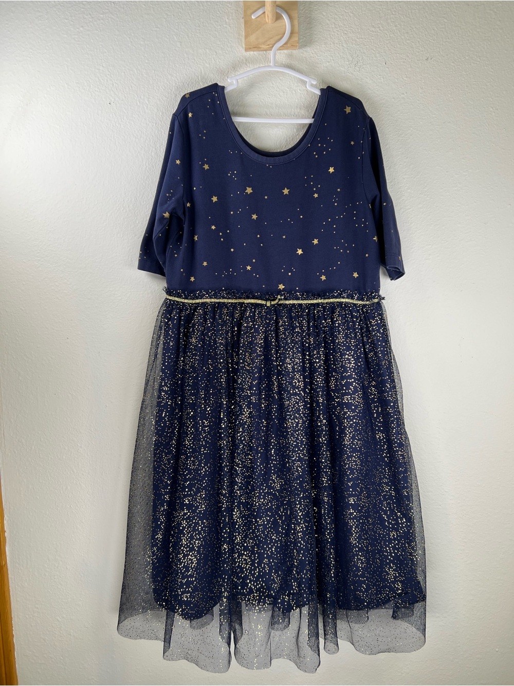 Hanna Andersson Navy Dress with Gold Star Print Size 10/140cm